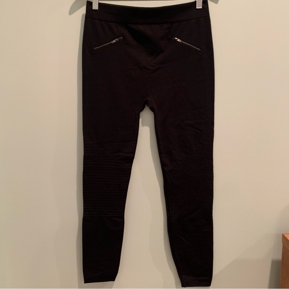 NWT HUE Black Moto Brushed Seamless Stretch Leggings L/XL